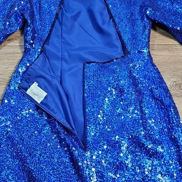 Vintage Sterling By Stone Ferris Blue Sequin Silk Open Back Coctail Party Dress - Picture 11 of 16